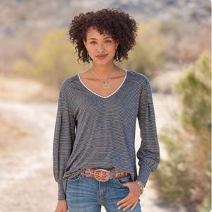 Sundance Mariner Journey Top Navy Blue and White Striped Top Size XXL